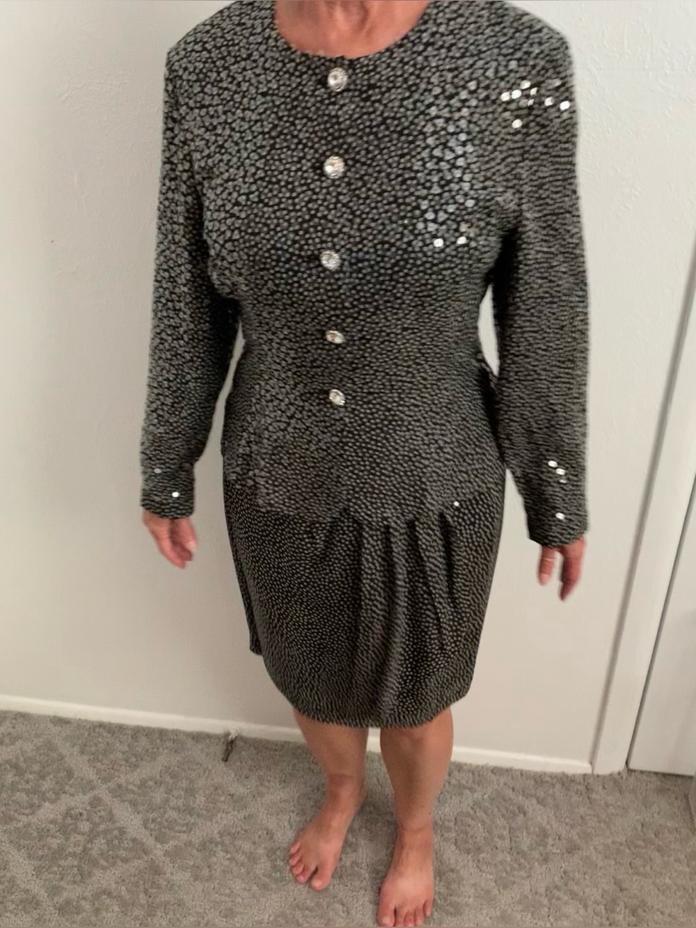 Vintage Albert Nipon sequin evening skirt suit 100% Silk Petite 10